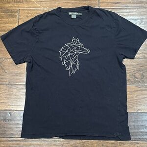 French Connection Black Tee with‎ Geometric Wolf